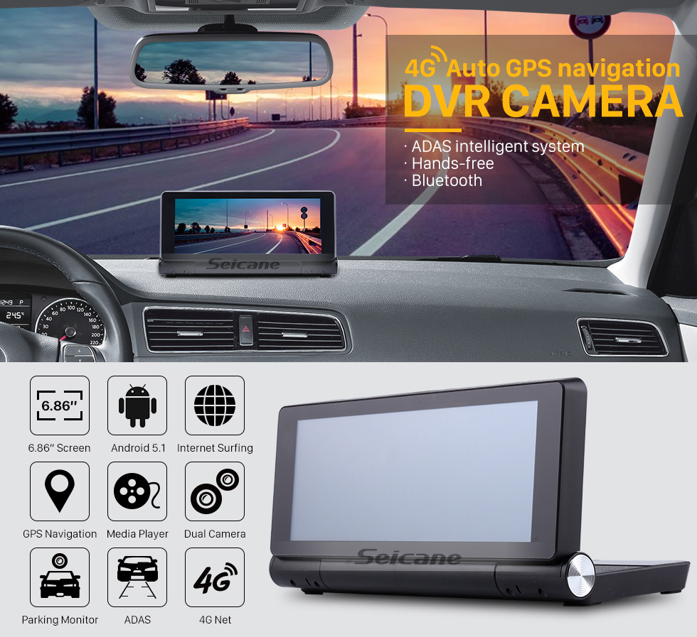 Seicane Android 5.1 HD 1280 * 480 Bildschirmauflösung Auto GPS-Navigation DVR Videokamera Unterstützung Musik 4G WiFi Bluetooth Freisprechen