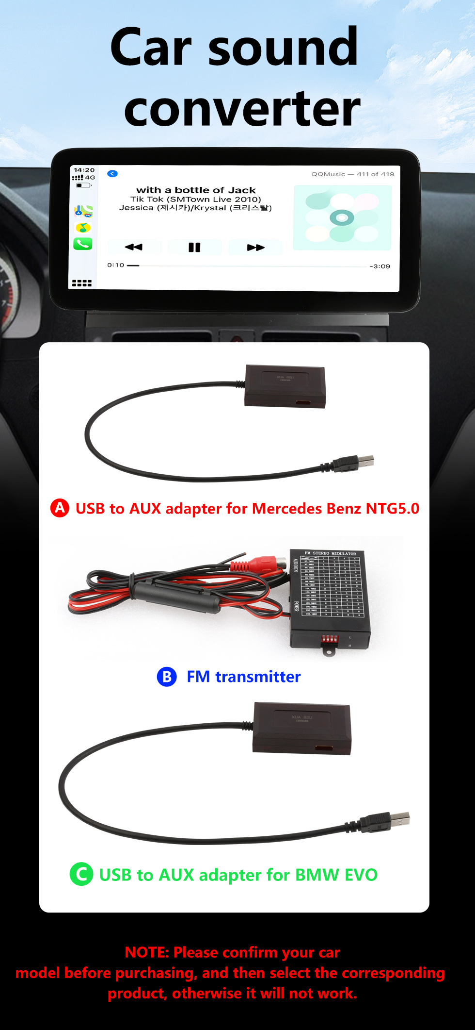 Seicane Kit de modulador de transmisor FM de música de Radio montado en vehículo inalámbrico con pantalla LCD para teléfonos móviles