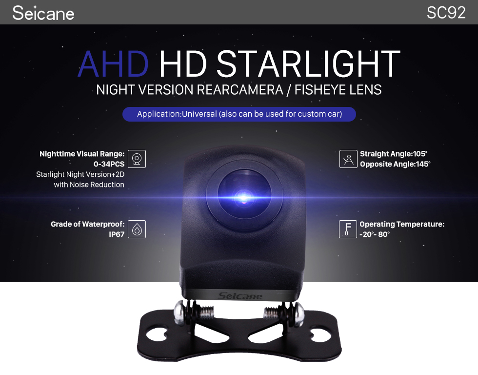 Seicane Starlight HD Nachtsicht-Rückfahrkamera Wasserdichtes Einparkhilfesystem für Autoradio-Großleinwand