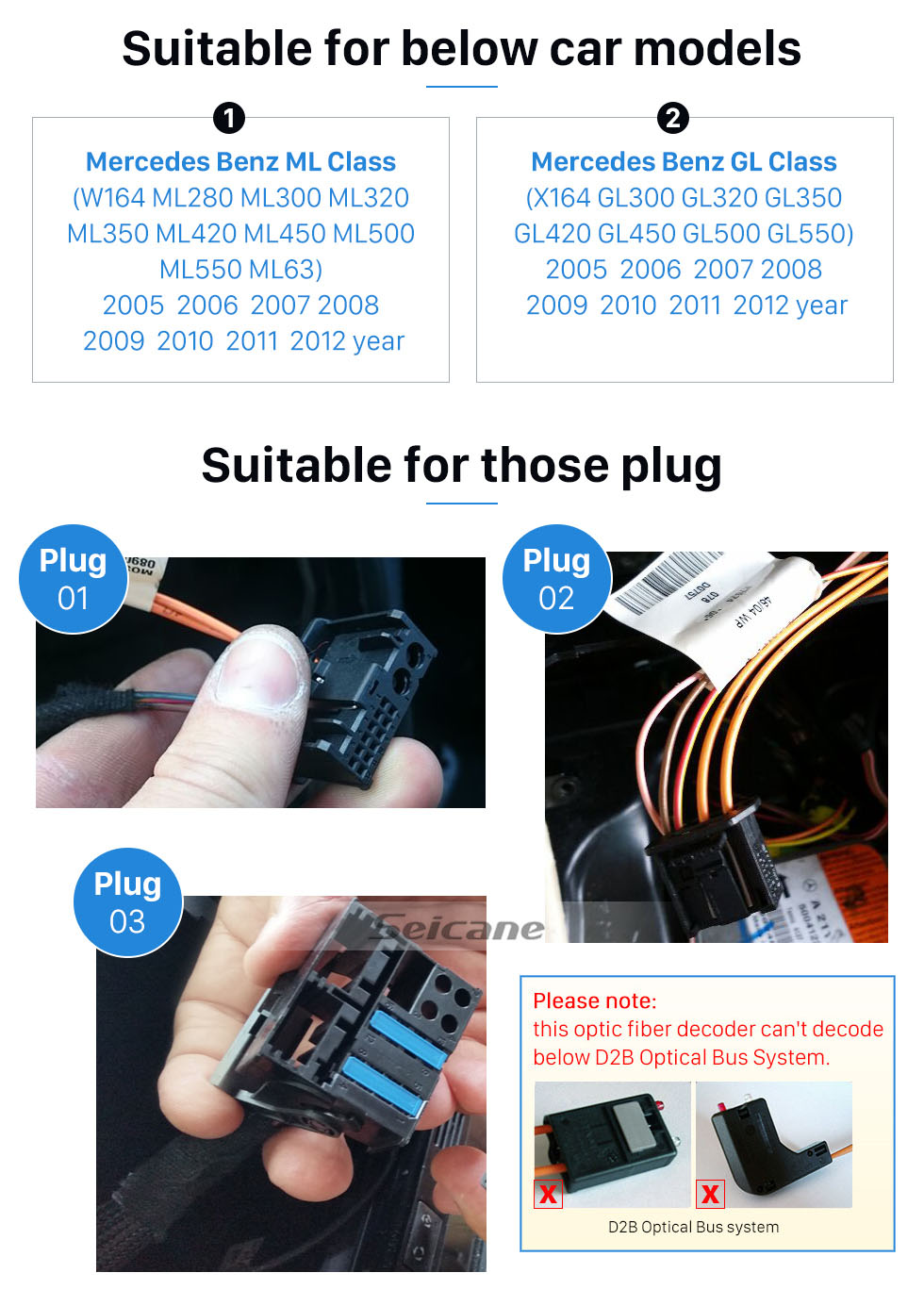 Seicane 2005-2012 Mercedes Benz GL Class X164 GL300 GL320 GL350 GL420 GL450 GL500 GL550 Car Optical Fiber Decoder Most Box Interface Bose Harmon Kardon Digital Audio Amplifier