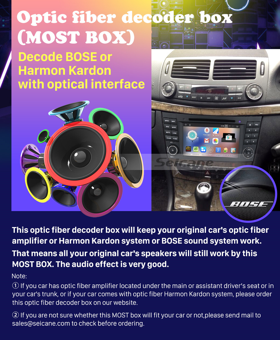 Seicane 2004-2012 Mercedes-Benz CLS-W219 CLS350 CLS500 CLS55 Decodificador de fibra óptica do carro A maioria das caixas Bose Harmon Kardon Decodificação de áudio Amplificador de interface DAC