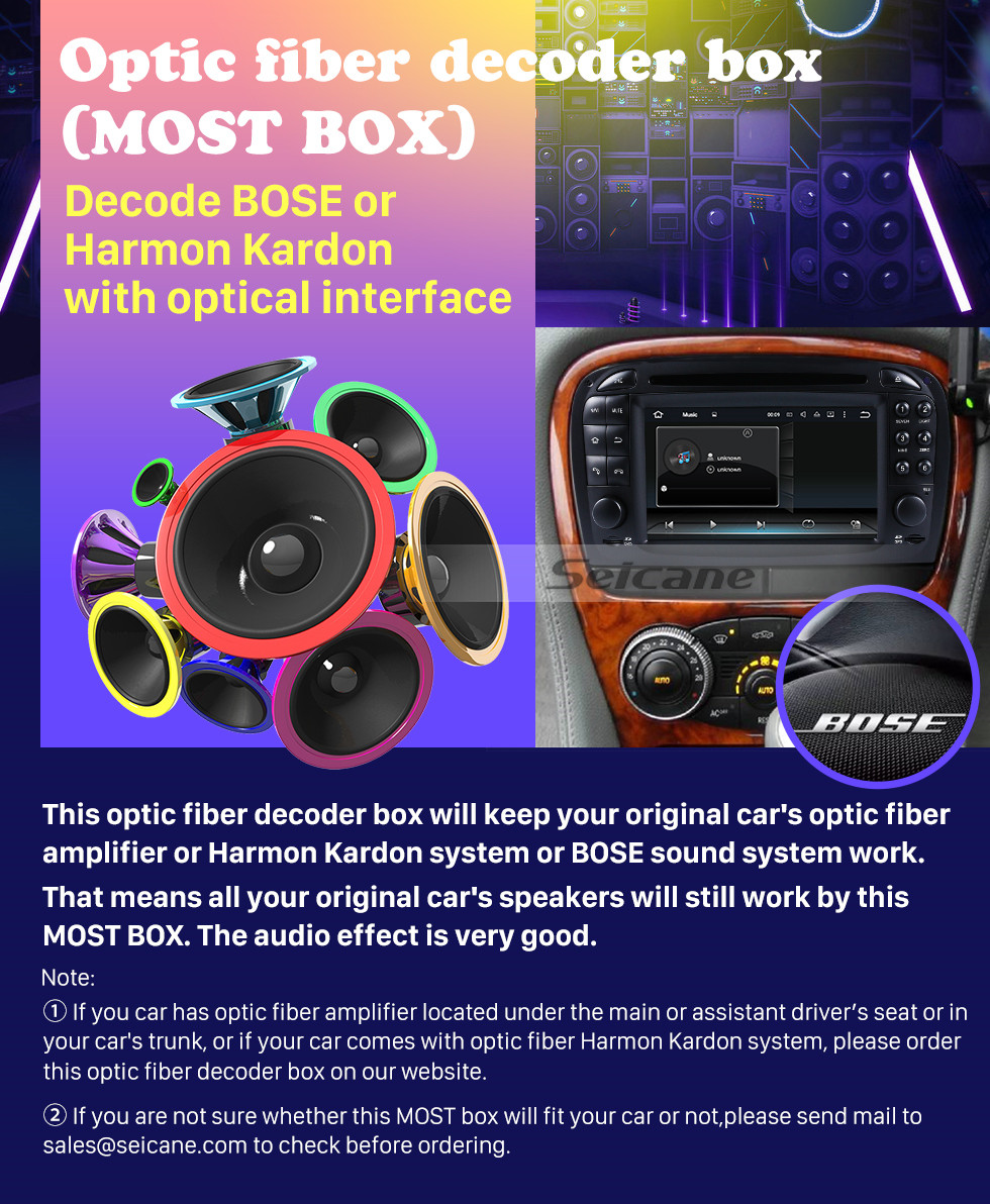 Seicane 2001-2008 Mercedes-Benz SL R230 SL350 SL500 SL55 SL600 SL65 Decodificador de fibra óptica para automóvil La mayoría de las interfaces de caja Amplificador DAC de audio digital Bose Harmon Kardon