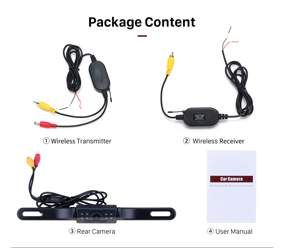 Seicane Câmera de retrovisor sem fio Seicane para auto-rádio com 8 luzes LED