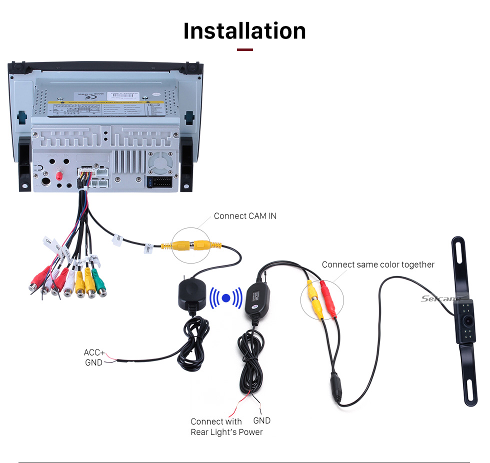 Seicane Cámara de visión trasera inalámbrica Seicane para la radio del mercado de accesorios con 8 luces LED