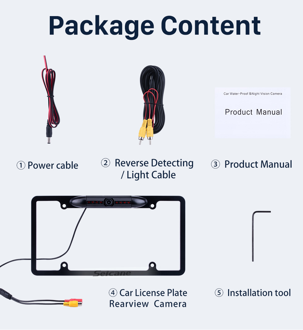 Seicane 170 Degree HD Wide Angle Large Viewing Night Vision Waterproof License Plate Rearview Camera Car Parking Reversing Assistance system