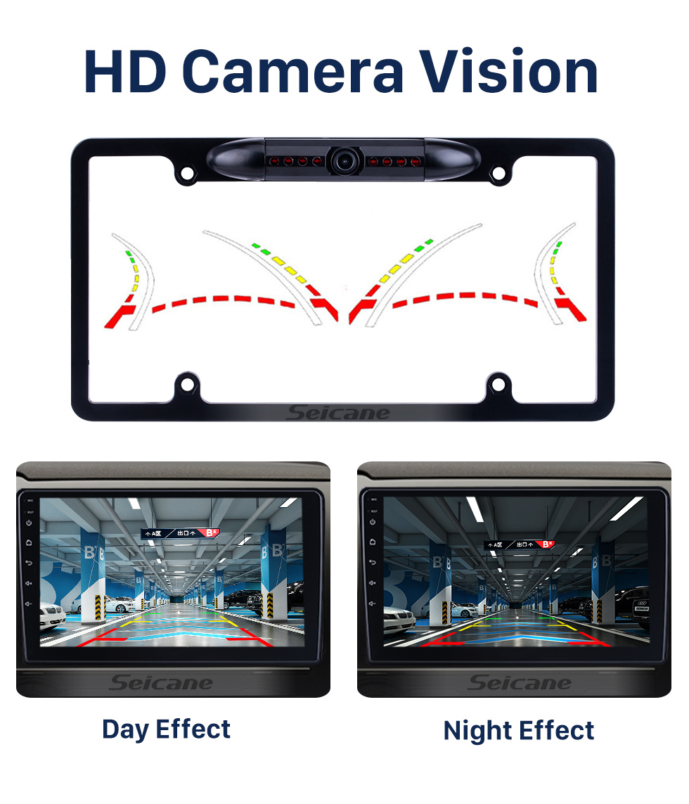 Seicane 170 grados HD Gran angular Visión grande Visión nocturna Placa de matrícula a prueba de agua Cámara de visión trasera Sistema de asistencia de marcha atrás para estacionamiento de automóviles