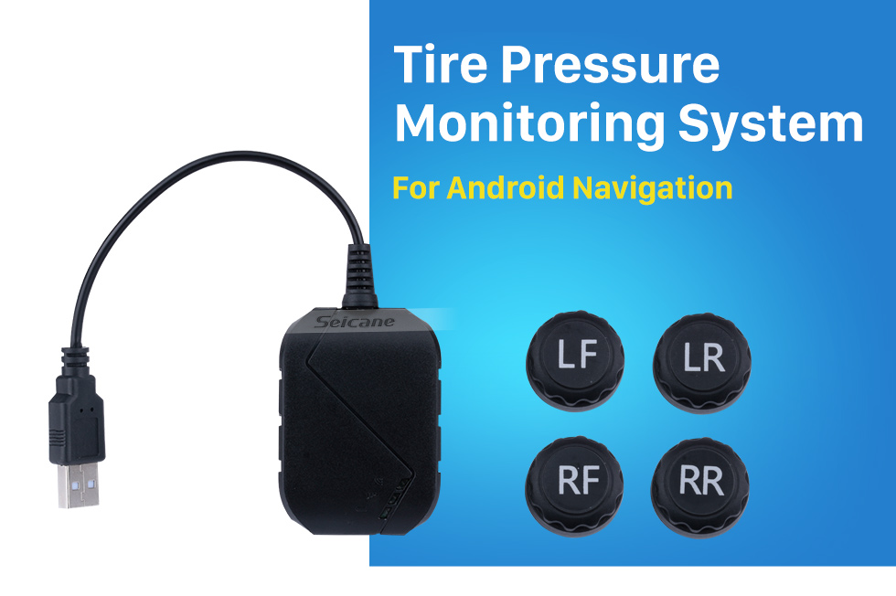 Seicane Rádio Android Sistema de monitoramento de pressão de pneu para carro portátil USB TPMS com 4 sensores internos para alarme automotivo de reposição