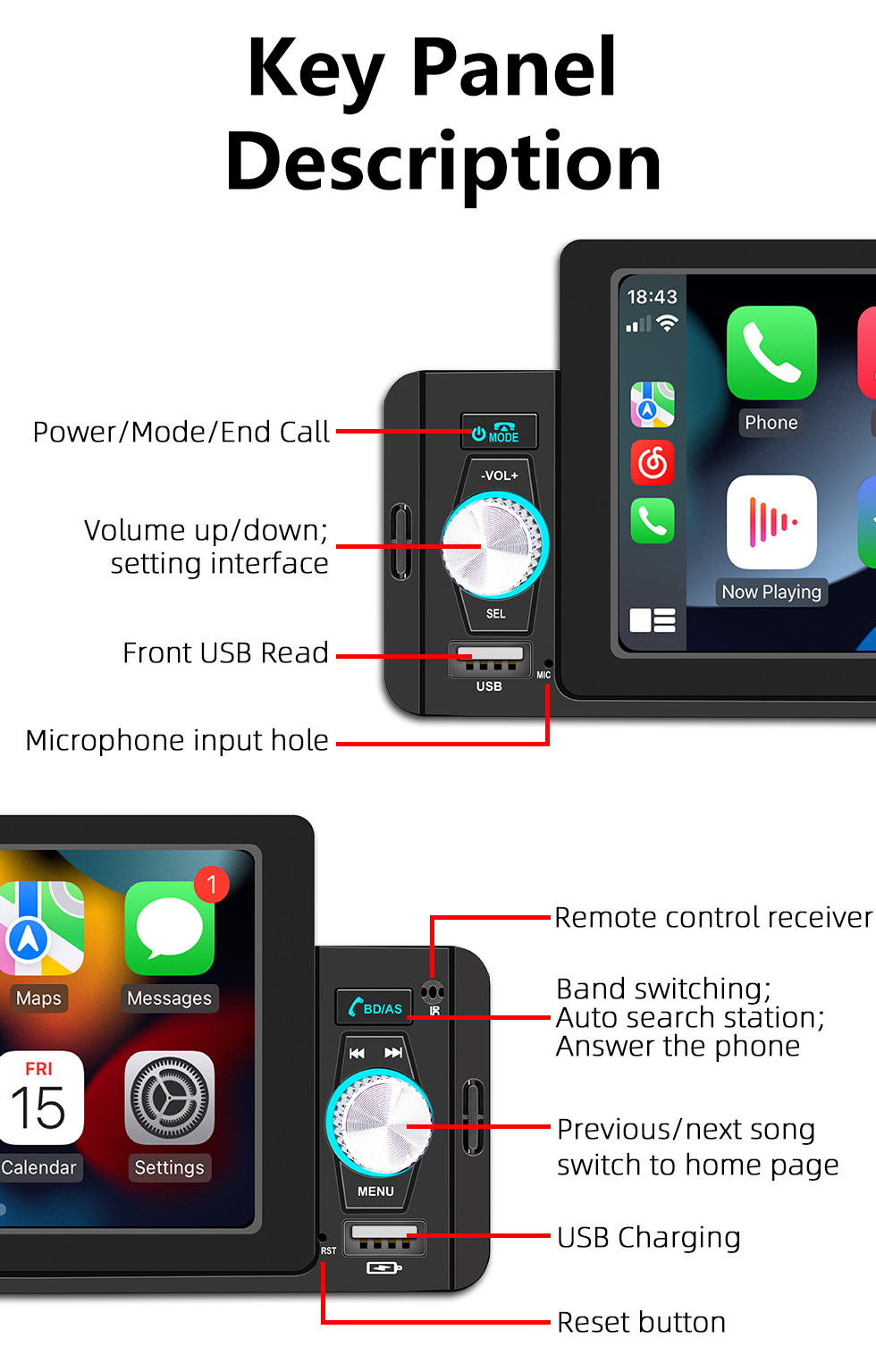 Seicane Lecteur MP5 de voiture avec prise en charge de l&amp;#39;écran numérique de 7 pouces Carte TF Radio FM Navigation GPS Système audio Bluetooth Prise en charge de la caméra de recul AUX DVR