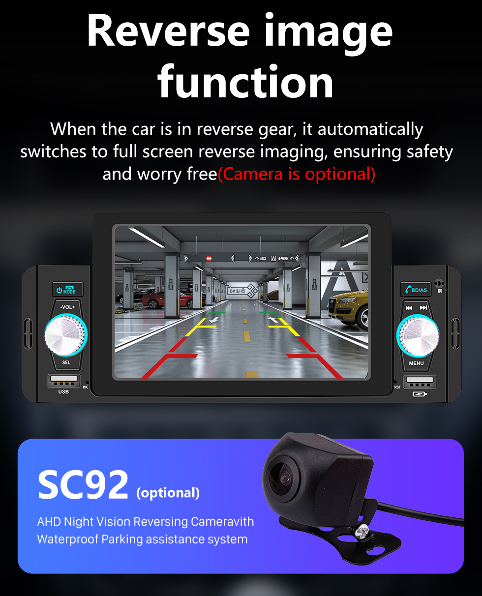 Seicane Car MP5 Player with 5 inch Digical Screen support FM Radio GPS Navigation Bluetooth Audio System Support Rearview Camera