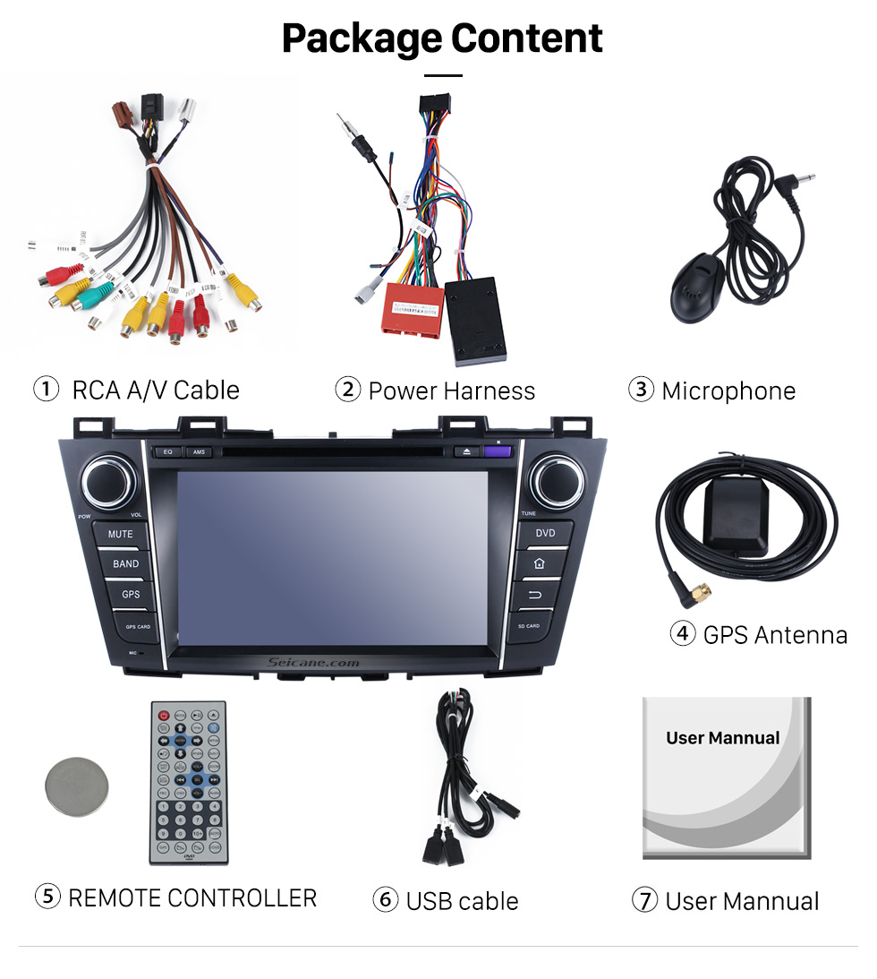 Seicane 2009-2012 Mazda PREMACY Android 7.1.1 DVD player Radio GPS navigation system Quad-core CPU 16G Flash Mirror link multi-touch screen OBD DVR Backup camera TV 3G WIFI USB SD Bluetooth Seicane 2009-2012 Mazda PREMACY Android 7.1.1 DVD player Radio GPS navigation system Quad-core CPU 16G Flash Mirror link multi-touch screen OBD DVR Backup camera TV 3G WIFI USB SD Bluetooth
