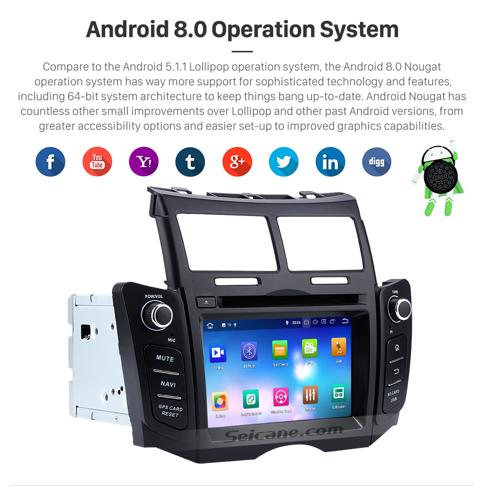Seicane 2005-2011 Toyota YARIS OEM Autoradio Touch Screen Android 8.0 GPS navigation system with Bluetooth Mirror link OBD DVR TV USB SD 3G WIFI Rearview camera Seicane 2005-2011 Toyota YARIS OEM Autoradio Touch Screen Android 8.0 GPS navigation system with Bluetooth Mirror link OBD DVR TV USB SD 3G WIFI Rearview camera