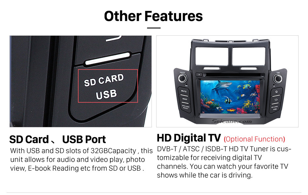 Seicane 2005-2011 Toyota YARIS OEM Autoradio Touch Screen Android 8.0 GPS navigation system with Bluetooth Mirror link OBD DVR TV USB SD 3G WIFI Rearview camera Seicane 2005-2011 Toyota YARIS OEM Autoradio Touch Screen Android 8.0 GPS navigation system with Bluetooth Mirror link OBD DVR TV USB SD 3G WIFI Rearview camera