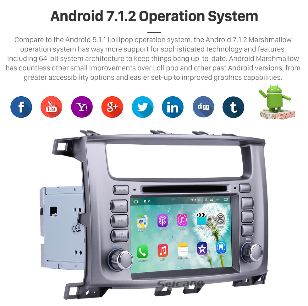 Seicane 1998-2007 Toyota Land Cruiser Android 7.1 GPS Radio navigation system with WIFI Bluetooth DVD player HD touch screen OBD DVR Backup camera TV 3G Mirror link USB SD 16G Flash Quad-core CPU Seicane 1998-2007 Toyota Land Cruiser Android 7.1 GPS Radio navigation system with WIFI Bluetooth DVD player HD touch screen OBD DVR Backup camera TV 3G Mirror link USB SD 16G Flash Quad-core CPU
