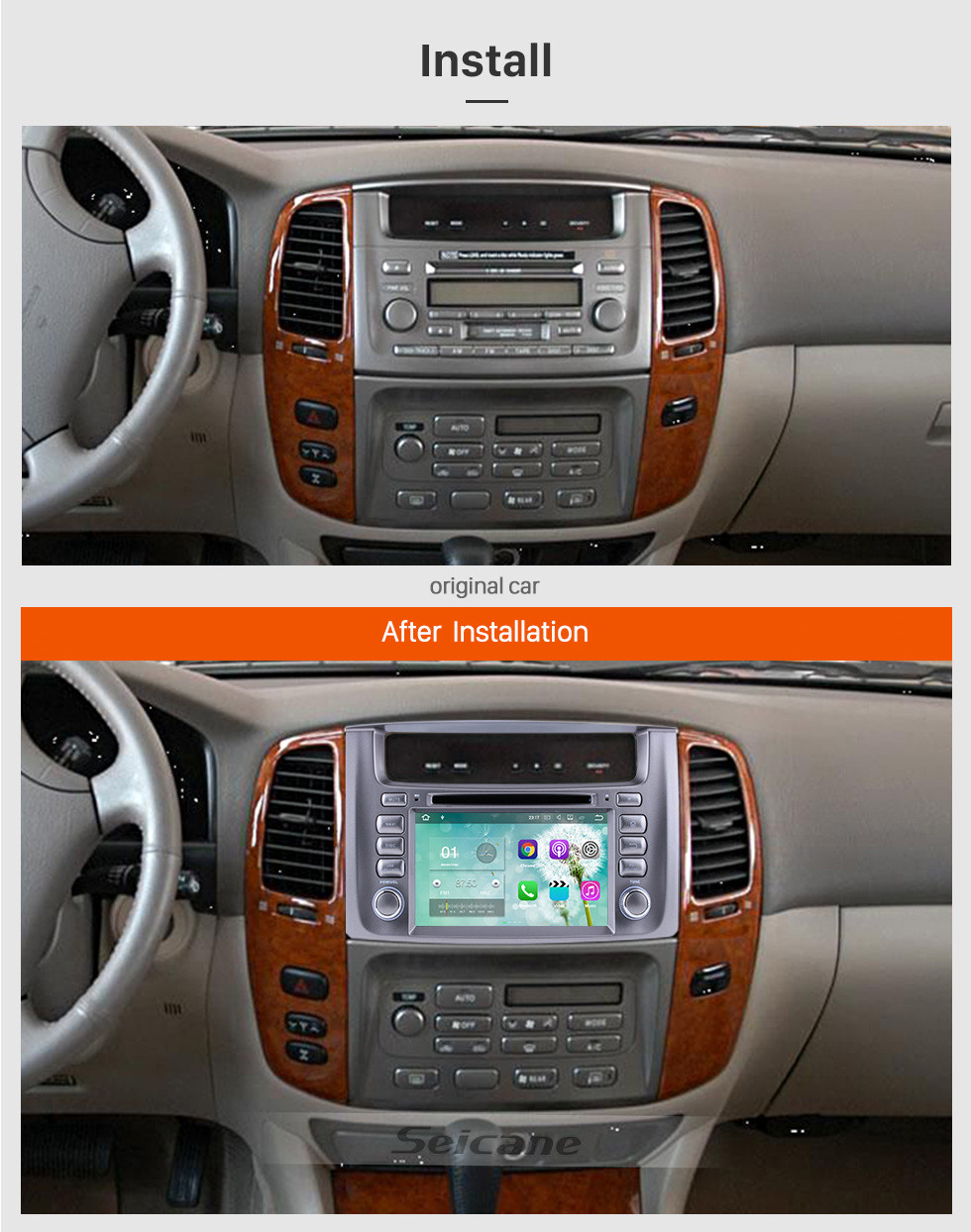 Seicane 1998-2007 Toyota Land Cruiser Android 7.1 GPS Radio navigation system with WIFI Bluetooth DVD player HD touch screen OBD DVR Backup camera TV 3G Mirror link USB SD 16G Flash Quad-core CPU Seicane 1998-2007 Toyota Land Cruiser Android 7.1 GPS Radio navigation system with WIFI Bluetooth DVD player HD touch screen OBD DVR Backup camera TV 3G Mirror link USB SD 16G Flash Quad-core CPU
