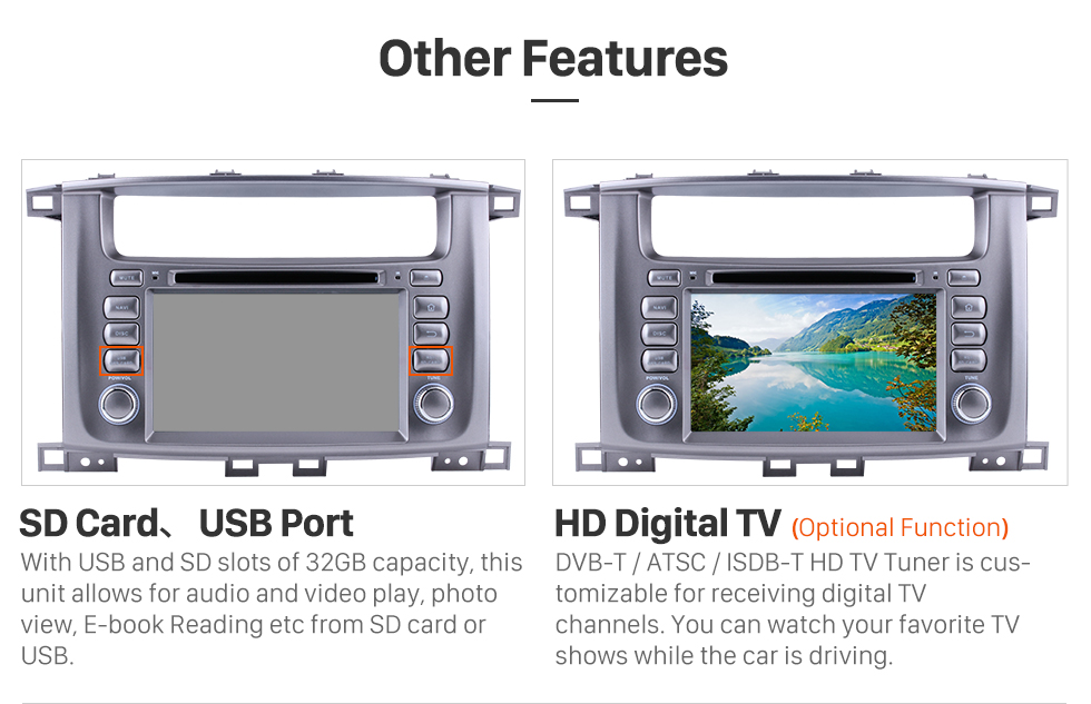 Seicane 1998-2007 Toyota Land Cruiser Android 7.1 GPS Radio navigation system with WIFI Bluetooth DVD player HD touch screen OBD DVR Backup camera TV 3G Mirror link USB SD 16G Flash Quad-core CPU Seicane 1998-2007 Toyota Land Cruiser Android 7.1 GPS Radio navigation system with WIFI Bluetooth DVD player HD touch screen OBD DVR Backup camera TV 3G Mirror link USB SD 16G Flash Quad-core CPU