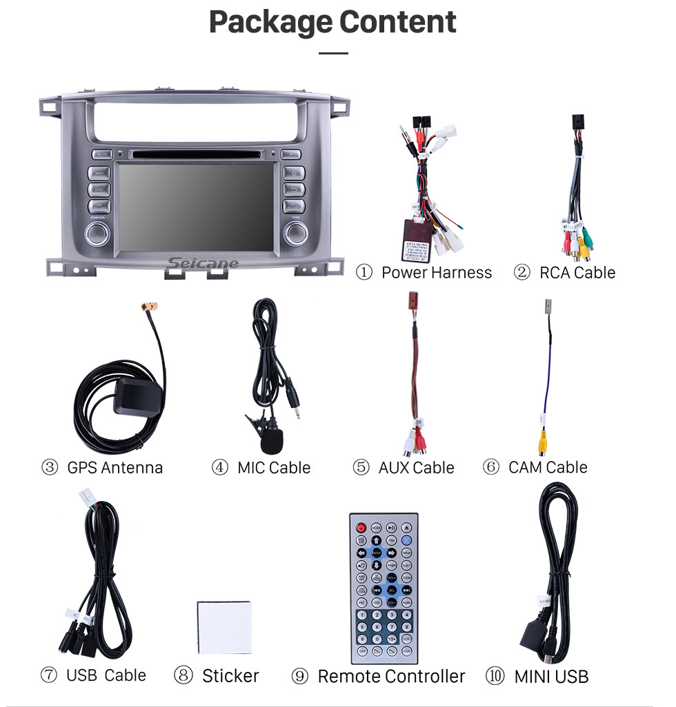Seicane 1998-2007 Toyota Land Cruiser Android 7.1 GPS Radio navigation system with WIFI Bluetooth DVD player HD touch screen OBD DVR Backup camera TV 3G Mirror link USB SD 16G Flash Quad-core CPU Seicane 1998-2007 Toyota Land Cruiser Android 7.1 GPS Radio navigation system with WIFI Bluetooth DVD player HD touch screen OBD DVR Backup camera TV 3G Mirror link USB SD 16G Flash Quad-core CPU