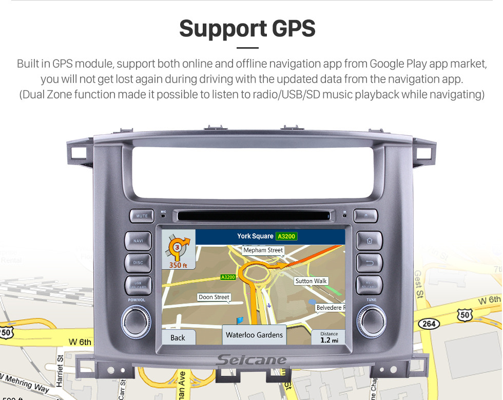 Seicane 1998-2007 Toyota Land Cruiser Android 7.1 GPS Radio navigation system with WIFI Bluetooth DVD player HD touch screen OBD DVR Backup camera TV 3G Mirror link USB SD 16G Flash Quad-core CPU Seicane 1998-2007 Toyota Land Cruiser Android 7.1 GPS Radio navigation system with WIFI Bluetooth DVD player HD touch screen OBD DVR Backup camera TV 3G Mirror link USB SD 16G Flash Quad-core CPU