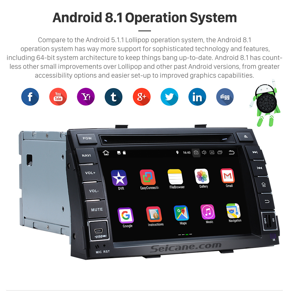 Seicane Aftermarket Android 8.1 Radio DVD Player Navigation System for 2010 2011 2012 KIA SORENTO with Bluetooth HD 1024*600 Touch Screen Mirror link GPS OBD2 DVR TV USB SD 3G WIFI Rearview Camera 16G Flash Quad-core CPU HD 1080P Video Steering Wheel Control Seicane Aftermarket Android 8.1 Radio DVD Player Navigation System for 2010 2011 2012 KIA SORENTO with Bluetooth HD 1024*600 Touch Screen Mirror link GPS OBD2 DVR TV USB SD 3G WIFI Rearview Camera 16G Flash Quad-core CPU HD 1080P Video Steering Wheel Control