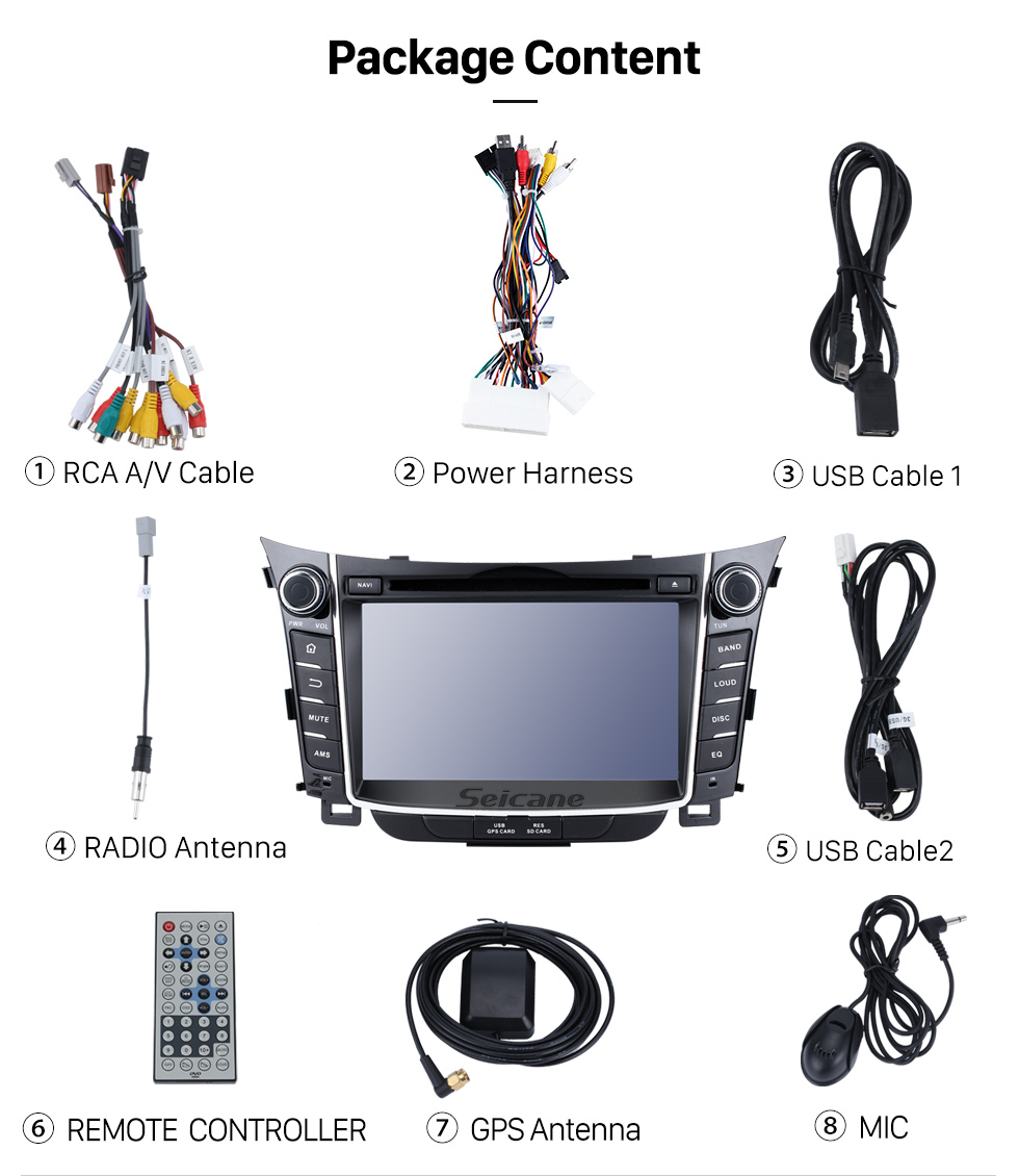 Seicane 2011 2012 2013 Hyundai I30 Android 5.1.1 Radio GPS navigation system with Bluetooth DVD Player HD 1024*600 touch screen OBD2 DVR Rearview camera TV 1080P Video 3G WIFI Steering Wheel Control USB SD Quad-core CPU Mirror link Seicane 2011 2012 2013 Hyundai I30 Android 5.1.1 Radio GPS navigation system with Bluetooth DVD Player HD 1024*600 touch screen OBD2 DVR Rearview camera TV 1080P Video 3G WIFI Steering Wheel Control USB SD Quad-core CPU Mirror link