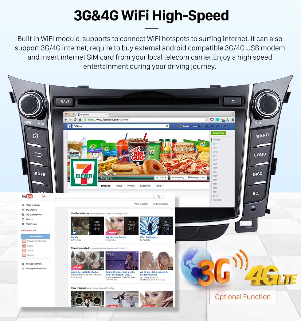 Seicane 2011 2012 2013 Hyundai I30 Android 5.1.1 Radio GPS navigation system with Bluetooth DVD Player HD 1024*600 touch screen OBD2 DVR Rearview camera TV 1080P Video 3G WIFI Steering Wheel Control USB SD Quad-core CPU Mirror link Seicane 2011 2012 2013 Hyundai I30 Android 5.1.1 Radio GPS navigation system with Bluetooth DVD Player HD 1024*600 touch screen OBD2 DVR Rearview camera TV 1080P Video 3G WIFI Steering Wheel Control USB SD Quad-core CPU Mirror link