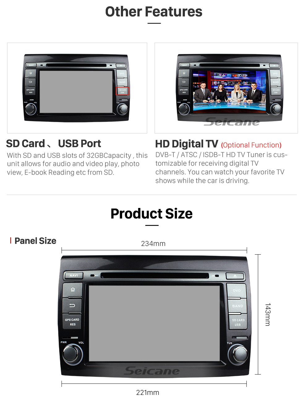 Seicane OEM leitor de DVD Android 7.1 Sistema de Navegação para 2007-2012 FIAT BRAVO com GPS Quatro núcleos CPU LinkMirror Rádio HD 1024*600 Ecrã Tátil OBD2 DVR Retrovisor Câmera TV 1080P Vídeo 3G WIFI Controle de volante Bluetooth USB SD Seicane OEM leitor de DVD Android 7.1 Sistema de Navegação para 2007-2012 FIAT BRAVO com GPS Quatro núcleos CPU LinkMirror Rádio HD 1024*600 Ecrã Tátil OBD2 DVR Retrovisor Câmera TV 1080P Vídeo 3G WIFI Controle de volante Bluetooth USB SD