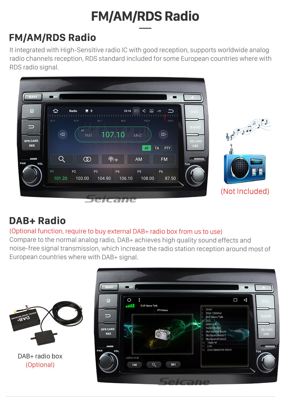 Seicane OEM leitor de DVD Android 7.1 Sistema de Navegação para 2007-2012 FIAT BRAVO com GPS Quatro núcleos CPU LinkMirror Rádio HD 1024*600 Ecrã Tátil OBD2 DVR Retrovisor Câmera TV 1080P Vídeo 3G WIFI Controle de volante Bluetooth USB SD Seicane OEM leitor de DVD Android 7.1 Sistema de Navegação para 2007-2012 FIAT BRAVO com GPS Quatro núcleos CPU LinkMirror Rádio HD 1024*600 Ecrã Tátil OBD2 DVR Retrovisor Câmera TV 1080P Vídeo 3G WIFI Controle de volante Bluetooth USB SD