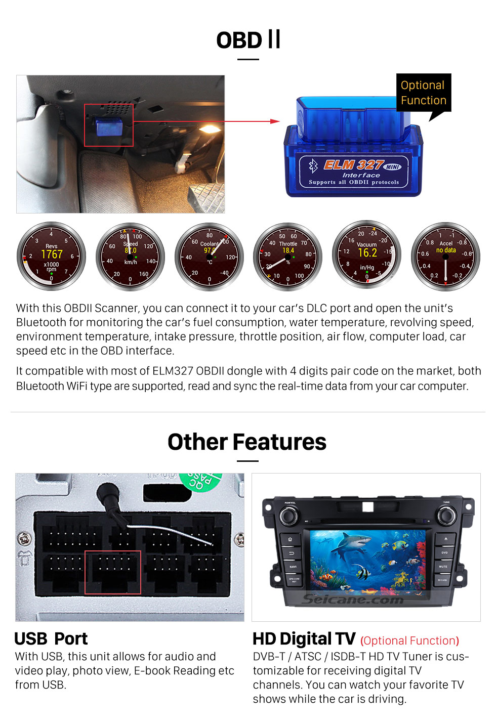 Seicane Android 9.0 HD 1024 * 600 Pantalla táctil Sistema de navegación GPS Radio para 2007-2014 Mazda CX-7 con reproductor de DVD Bluetooth Enlace espejo DVR TV Video WIFI Cámara de respaldo USB SD Control del volante OBD2 Seicane Android 9.0 HD 1024 * 600 Pantalla táctil Sistema de navegación GPS Radio para 2007-2014 Mazda CX-7 con reproductor de DVD Bluetooth Enlace espejo DVR TV Video WIFI Cámara de respaldo USB SD Control del volante OBD2