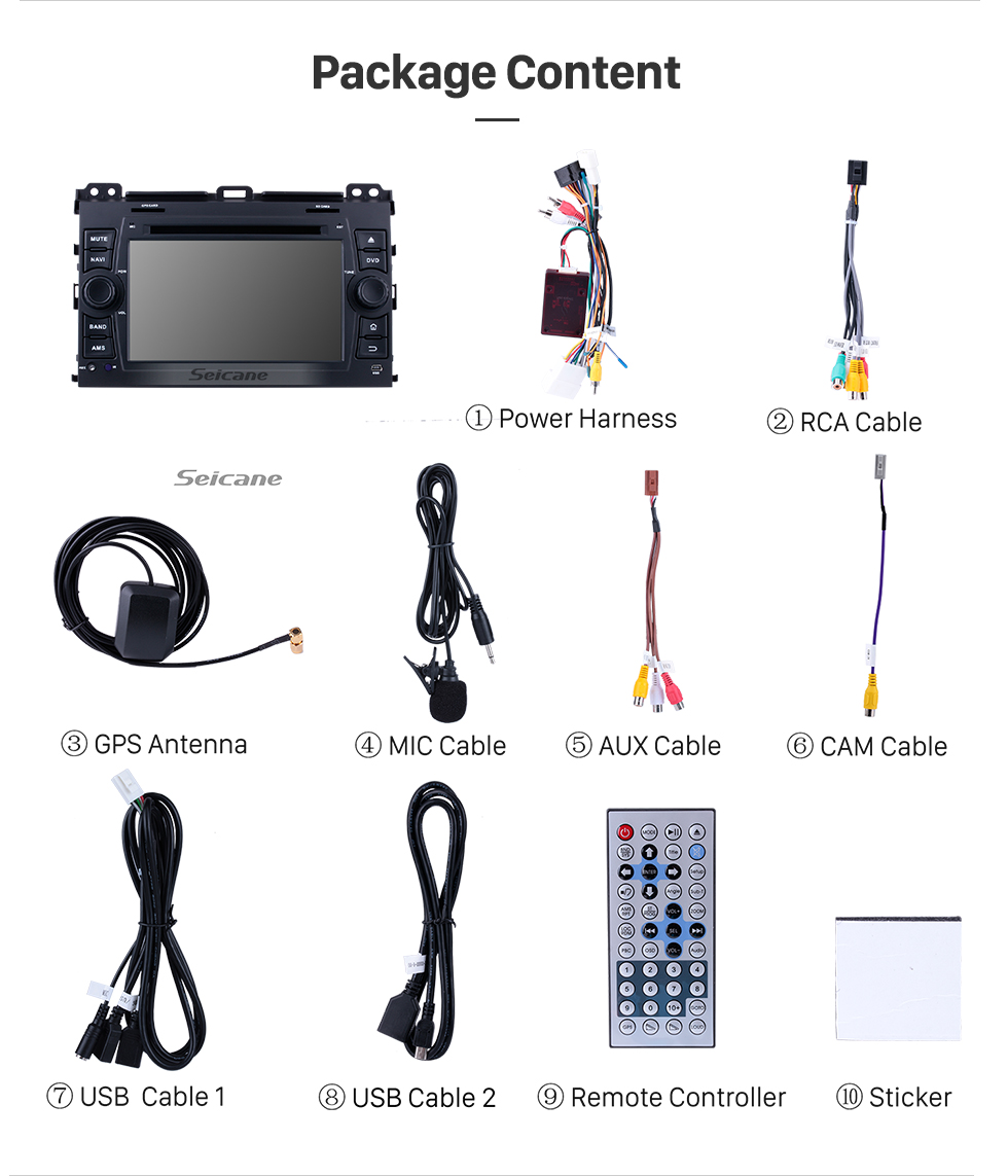 Seicane OEM Android 8.0 Sat Nav System for 2002-2009 Toyota Prado Cruiser with 1024*600 Multi-touch Capacitive Screen DVD Player AM FM Radio 3G WiFi Bluetooth Music Mirror Link OBD2 AUX Steering Wheel Control Seicane OEM Android 8.0 Sat Nav System for 2002-2009 Toyota Prado Cruiser with 1024*600 Multi-touch Capacitive Screen DVD Player AM FM Radio 3G WiFi Bluetooth Music Mirror Link OBD2 AUX Steering Wheel Control
