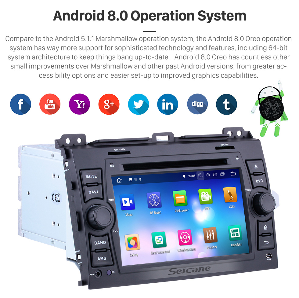 Seicane Android 8.0 1024*600 2002-2009 Lexus GX470 Radio DVD Player GPS Navigation System with Bluetooth Music 3G WiFi Mirror Link OBD2 Rearview Camera HD Multi-touch Screen 1080P USB SD Seicane Android 8.0 1024*600 2002-2009 Lexus GX470 Radio DVD Player GPS Navigation System with Bluetooth Music 3G WiFi Mirror Link OBD2 Rearview Camera HD Multi-touch Screen 1080P USB SD