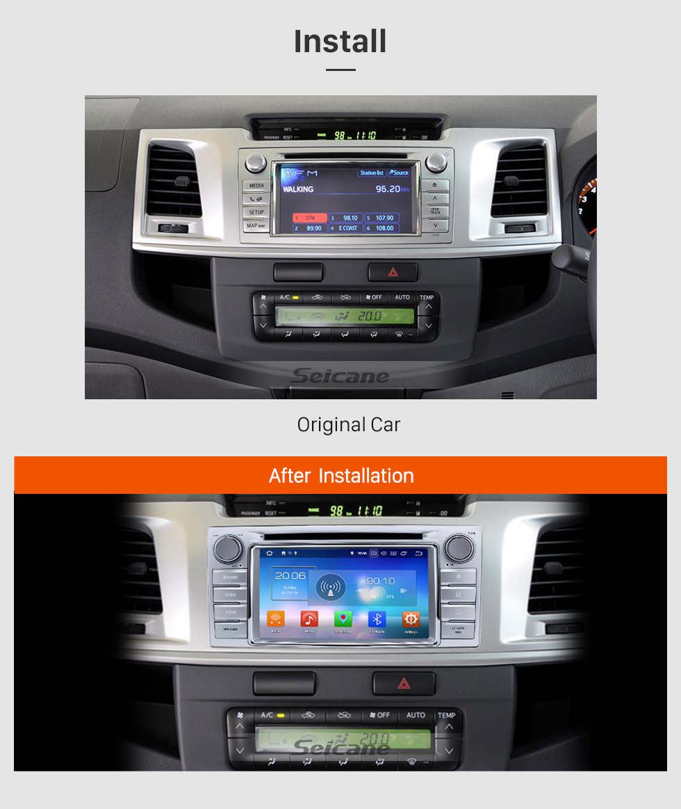 Seicane 2012 2013 2014 Toyota Hilux Android 8.0 GPS Radio DVD Player Bluetooth with Mirror Link HD Touch Screen OBD DVR Rearview Camera TV USB SD 3G WIFI Seicane 2012 2013 2014 Toyota Hilux Android 8.0 GPS Radio DVD Player Bluetooth with Mirror Link HD Touch Screen OBD DVR Rearview Camera TV USB SD 3G WIFI