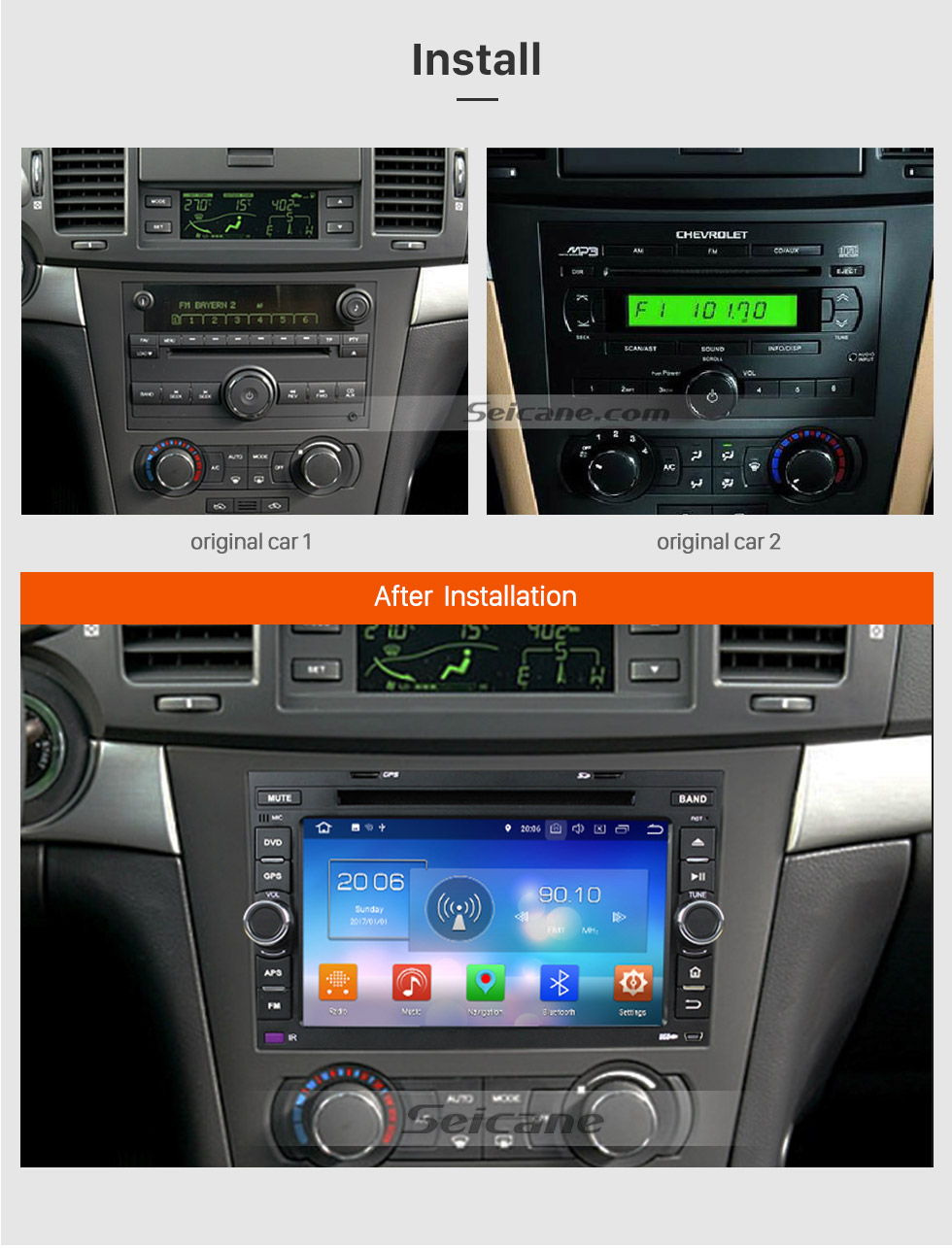 Seicane 2006-2011 Chevy Chevrolet EPICA Android 8.0 HD 1024*600 touch screen DVD player GPS navigation system Bluetooth Radio OBD2 DVR TV 1080P Video 3G WIFI Steering Wheel Control USB SD backup camera Mirror link Seicane 2006-2011 Chevy Chevrolet EPICA Android 8.0 HD 1024*600 touch screen DVD player GPS navigation system Bluetooth Radio OBD2 DVR TV 1080P Video 3G WIFI Steering Wheel Control USB SD backup camera Mirror link