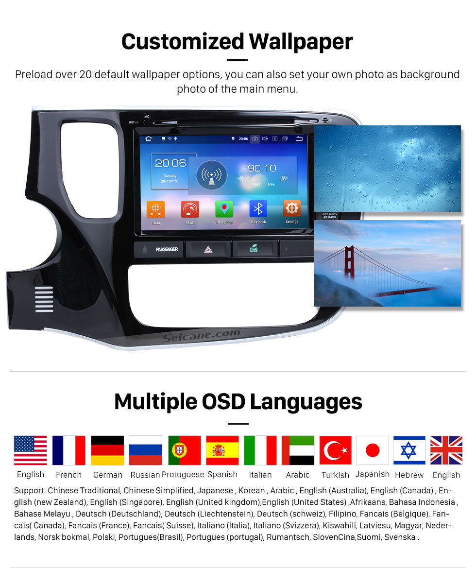 Seicane 2014 2015 2016 Mitsubishi OUTLANDER Android 8.0 DVD player Radio GPS navigation system Bluetooth HD 1024*600 touch screen Mirror link OBD2 DVR Rearview camera TV 1080P Video 3G WIFI Steering Wheel Control USB Seicane 2014 2015 2016 Mitsubishi OUTLANDER Android 8.0 DVD player Radio GPS navigation system Bluetooth HD 1024*600 touch screen Mirror link OBD2 DVR Rearview camera TV 1080P Video 3G WIFI Steering Wheel Control USB