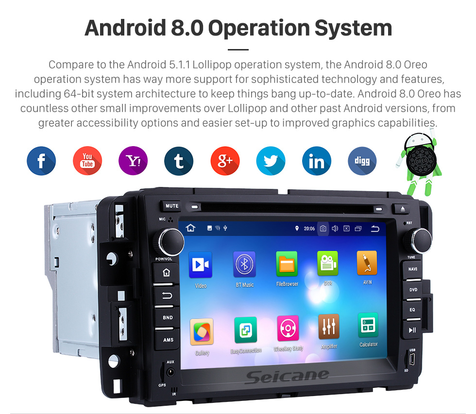 Seicane 2007-2012 GMC Tahoe Android 8.0 GPS navigation system DVD player Bluetooth Radio HD 1024*600 touch screen OBD2 DVR Rearview camera TV 1080P Video 4G WIFI Steering Wheel Control USB Mirror link Seicane 2007-2012 GMC Tahoe Android 8.0 GPS navigation system DVD player Bluetooth Radio HD 1024*600 touch screen OBD2 DVR Rearview camera TV 1080P Video 4G WIFI Steering Wheel Control USB Mirror link