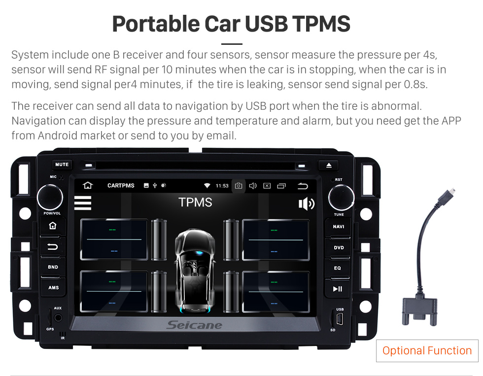 Seicane 2007-2012 GMC Tahoe Android 8.0 GPS navigation system DVD player Bluetooth Radio HD 1024*600 touch screen OBD2 DVR Rearview camera TV 1080P Video 4G WIFI Steering Wheel Control USB Mirror link Seicane 2007-2012 GMC Tahoe Android 8.0 GPS navigation system DVD player Bluetooth Radio HD 1024*600 touch screen OBD2 DVR Rearview camera TV 1080P Video 4G WIFI Steering Wheel Control USB Mirror link