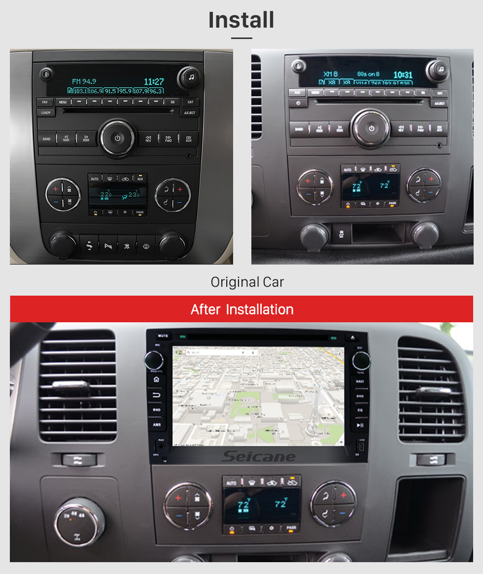 Seicane 2007-2012 GMC Tahoe Android 8.0 GPS navigation system DVD player Bluetooth Radio HD 1024*600 touch screen OBD2 DVR Rearview camera TV 1080P Video 4G WIFI Steering Wheel Control USB Mirror link Seicane 2007-2012 GMC Tahoe Android 8.0 GPS navigation system DVD player Bluetooth Radio HD 1024*600 touch screen OBD2 DVR Rearview camera TV 1080P Video 4G WIFI Steering Wheel Control USB Mirror link