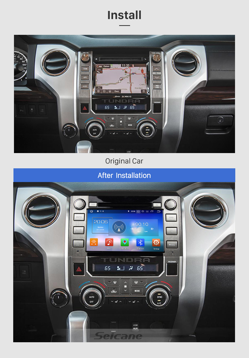 Seicane 2014 2015 2016 Toyota Sequoia /Tundra Android 8.0 Radio GPS Navigation system HD touch screen Car Stereo WFI Bluetooth Music Mirror link support OBD2 DVR TPMS Backup Rearview Camera Seicane 2014 2015 2016 Toyota Sequoia /Tundra Android 8.0 Radio GPS Navigation system HD touch screen Car Stereo WFI Bluetooth Music Mirror link support OBD2 DVR TPMS Backup Rearview Camera