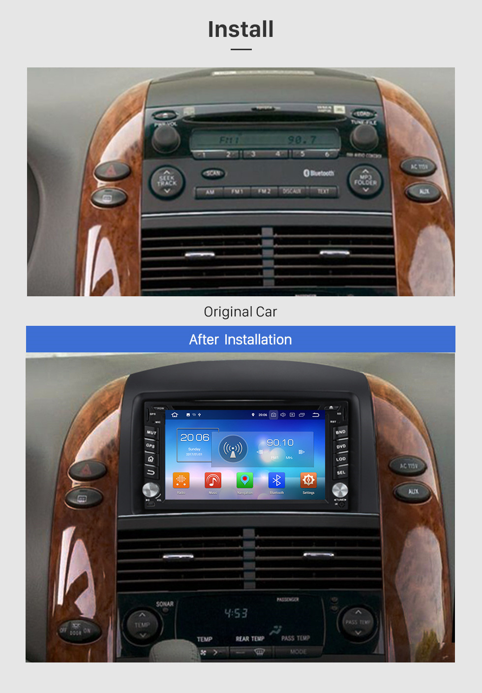 Seicane 2004-2010 Toyota Sienna Android 8.0 Radio GPS Navigation System With HD Touch Screen DVD Multimedia Player Bluetooth 3G WIFI Steering Wheel Control Mirror Link Seicane 2004-2010 Toyota Sienna Android 8.0 Radio GPS Navigation System With HD Touch Screen DVD Multimedia Player Bluetooth 3G WIFI Steering Wheel Control Mirror Link