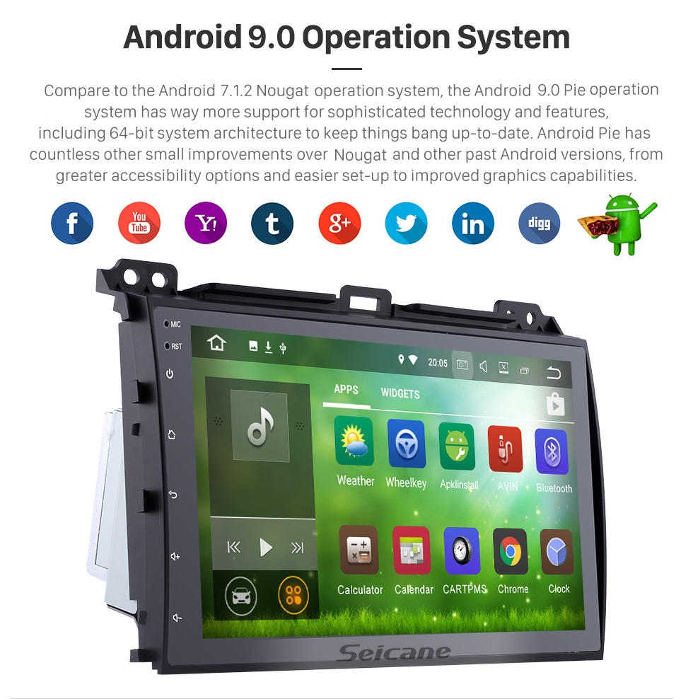 Seicane 9-дюймовый Android 9.0 на 2002-2009 гг. Toyota Prado Radio GPS навигационная система с Bluetooth HD с сенсорным экраном Поддержка USB Камера заднего вида 1080P Seicane 9-дюймовый Android 9.0 на 2002-2009 гг. Toyota Prado Radio GPS навигационная система с Bluetooth HD с сенсорным экраном Поддержка USB Камера заднего вида 1080P
