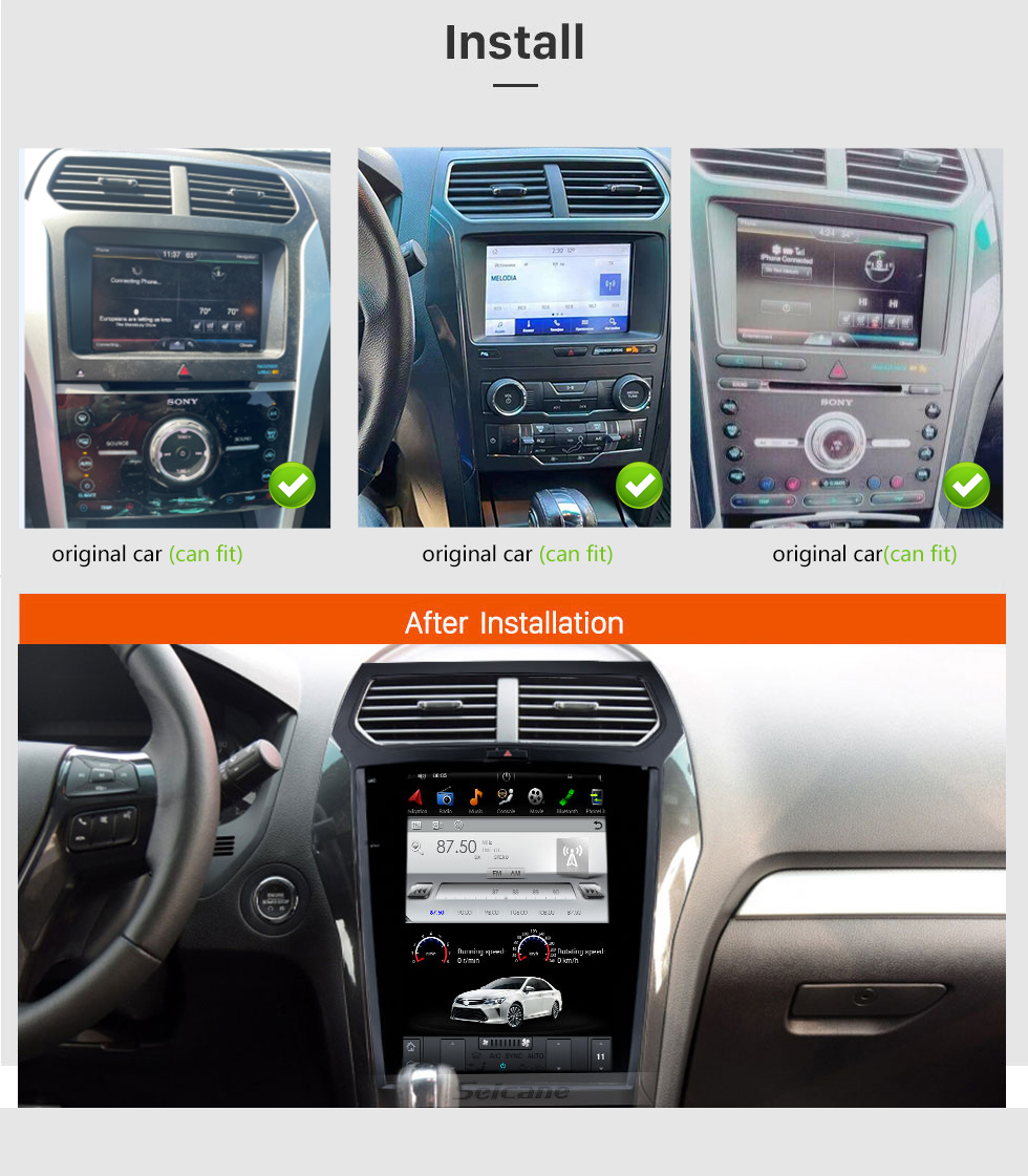 Seicane 12,1-Zoll-HD-Touchscreen für 2014–2019 Ford Explorer TX4003 Stereo-Autoradio Bluetooth Carplay-Stereoanlage unterstützt AHD-Kamera