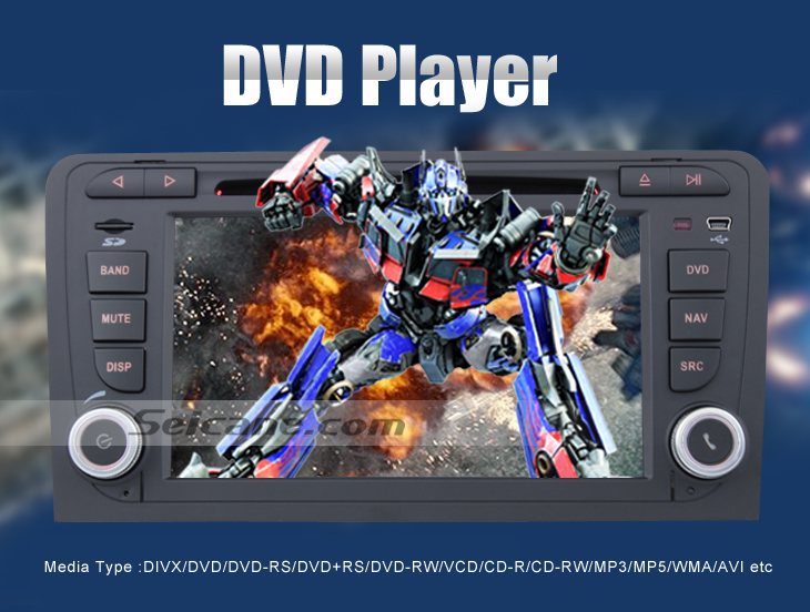 DVD Player Android 7-дюймовый Автомобильный DVD Плеер для Ауди A3(сенсорным дисплеем,GPS,ТВ,Ipod, 3G,Wifi)