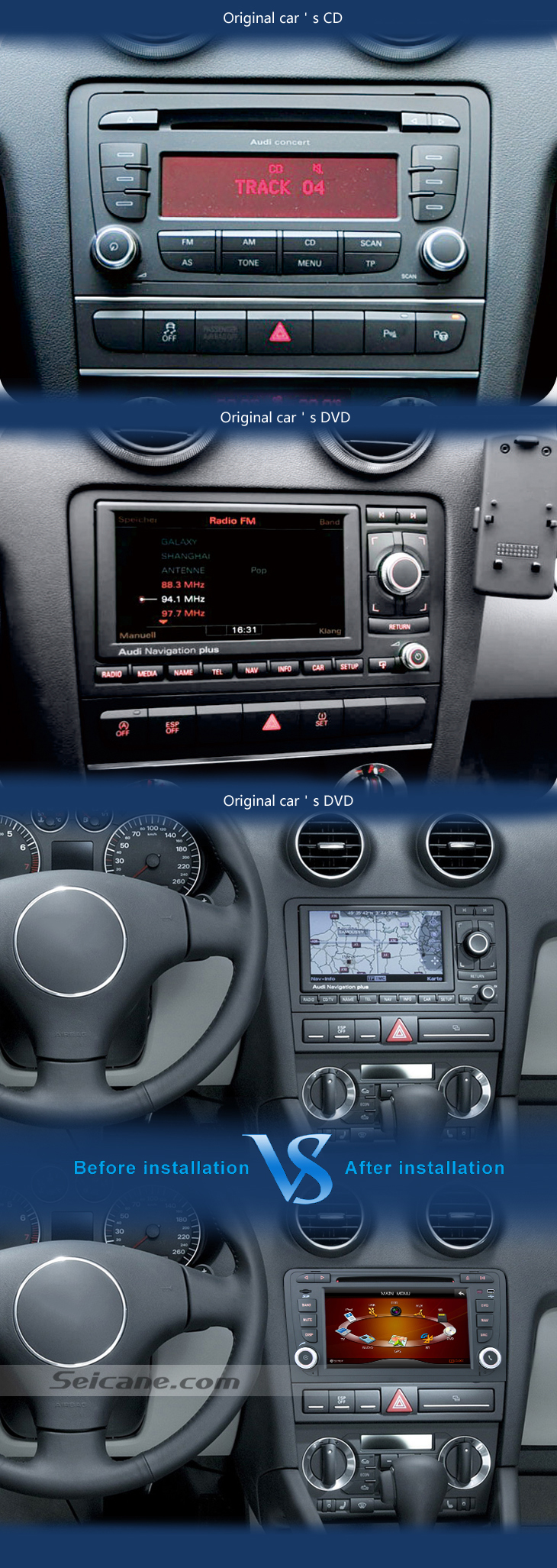Original car's CD Android 7-дюймовый Автомобильный DVD Плеер для Ауди A3(сенсорным дисплеем,GPS,ТВ,Ipod, 3G,Wifi)