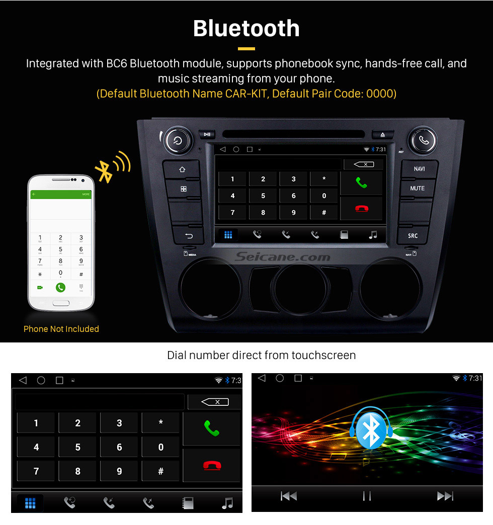 Bluetooth Android 4.4.4 7 Inch Car DVD Player for BMW 1 Series 120i E87(Touchscreen,GPS,TV,Ipod, 3G,Wifi)