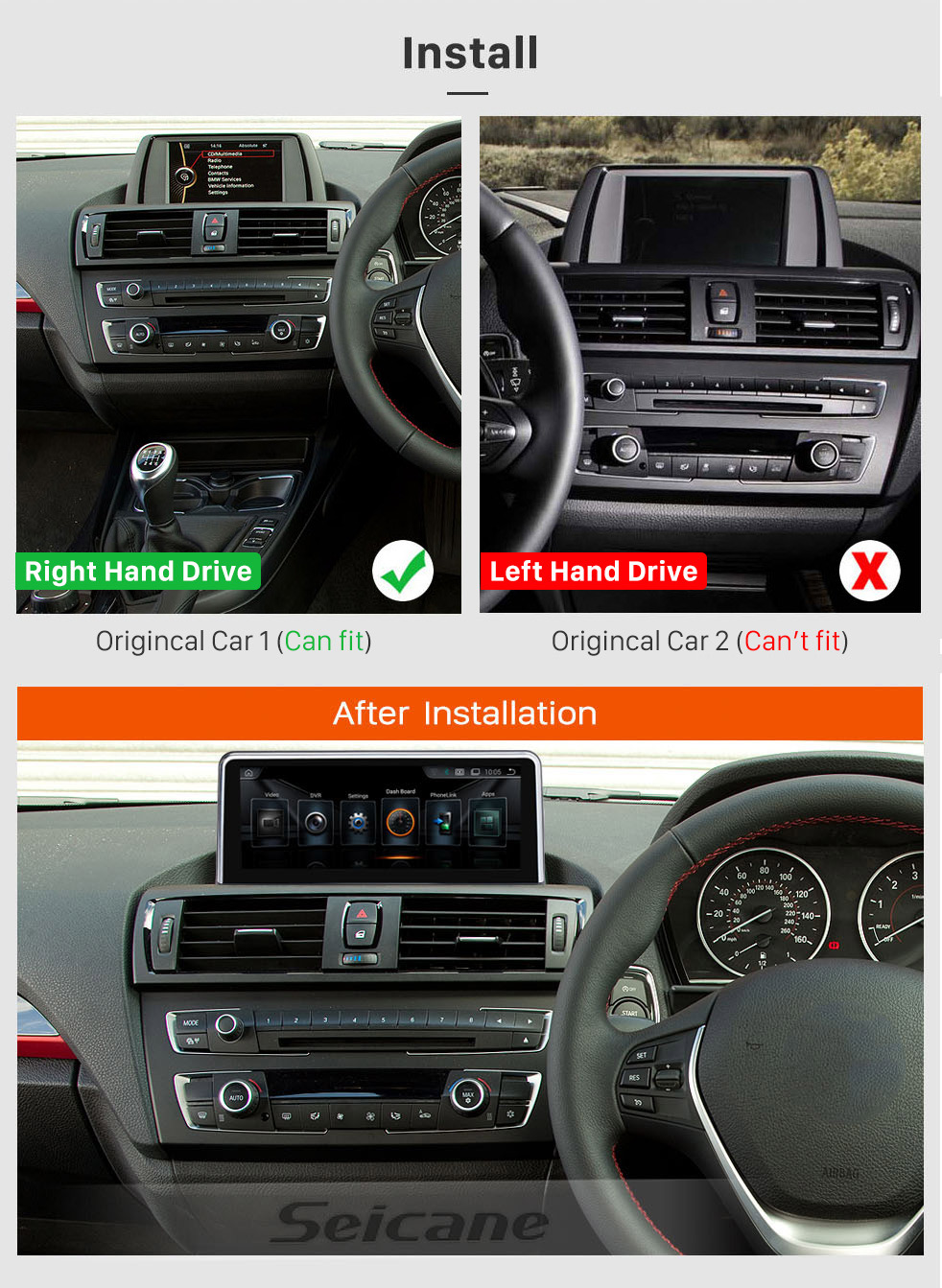 Seicane 10,25-дюймовый сенсорный экран HD Android 9.0 2011-2016 BMW 1 серии F20 / F21 с правым рулем Автомобильное стерео Магнитола Штатная магнитола GPS-навигатор Поддержка Bluetooth-телефона Поддержка Wi-Fi DVR 1080P Управление видео рулевого колеса Seicane 10,25-дюймовый сенсорный экран HD Android 9.0 2011-2016 BMW 1 серии F20 / F21 с правым рулем Автомобильное стерео Магнитола Штатная магнитола GPS-навигатор Поддержка Bluetooth-телефона Поддержка Wi-Fi DVR 1080P Управление видео рулевого колеса