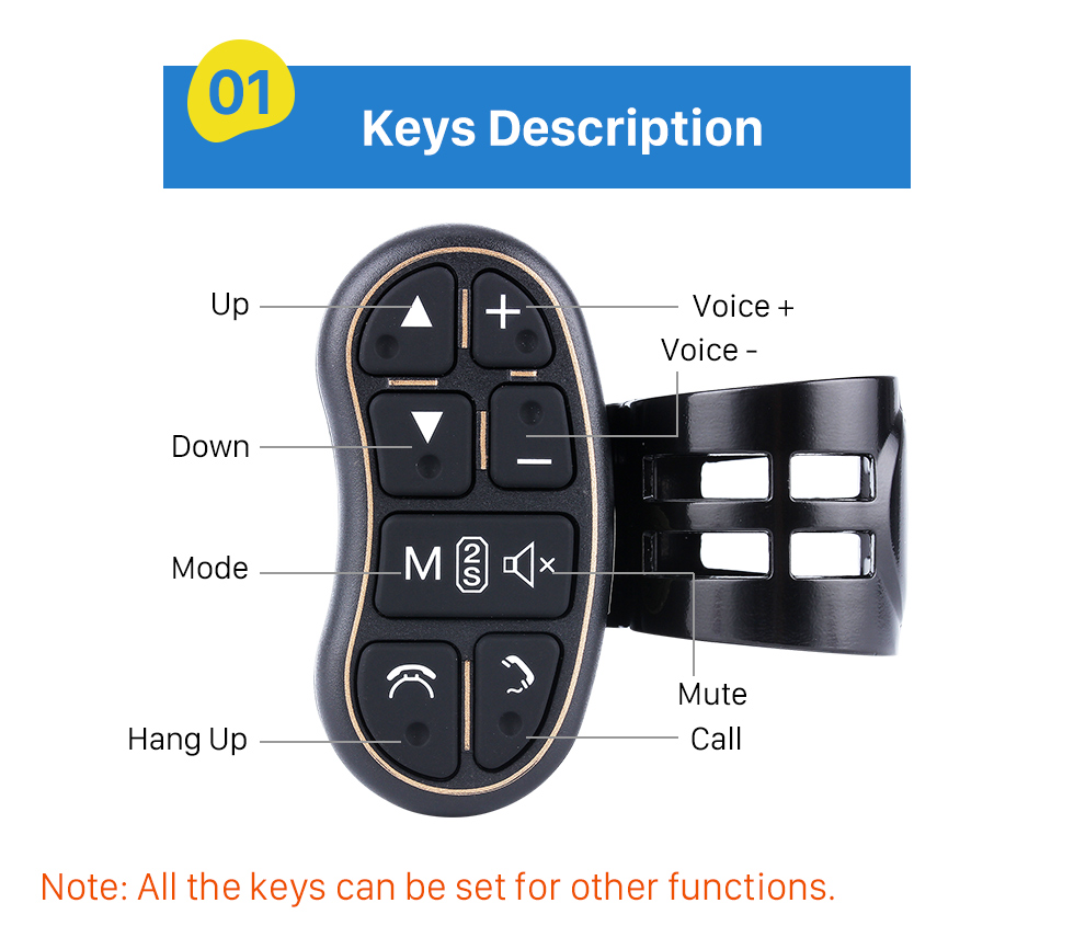 Seicane Contrôleur de volant multifonctionnel sans fil universelle pour lecteur DVD de voiture système de navigation GPS