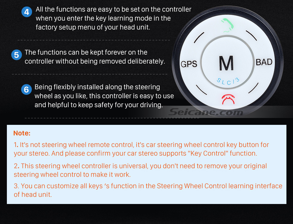 Seicane Seicane Black Car Universal Wireless multifunctional Steering Wheel Controller for GPS Audio CD DVD Radio Seicane Seicane Black Car Universal Wireless multifunctional Steering Wheel Controller for GPS Audio CD DVD Radio