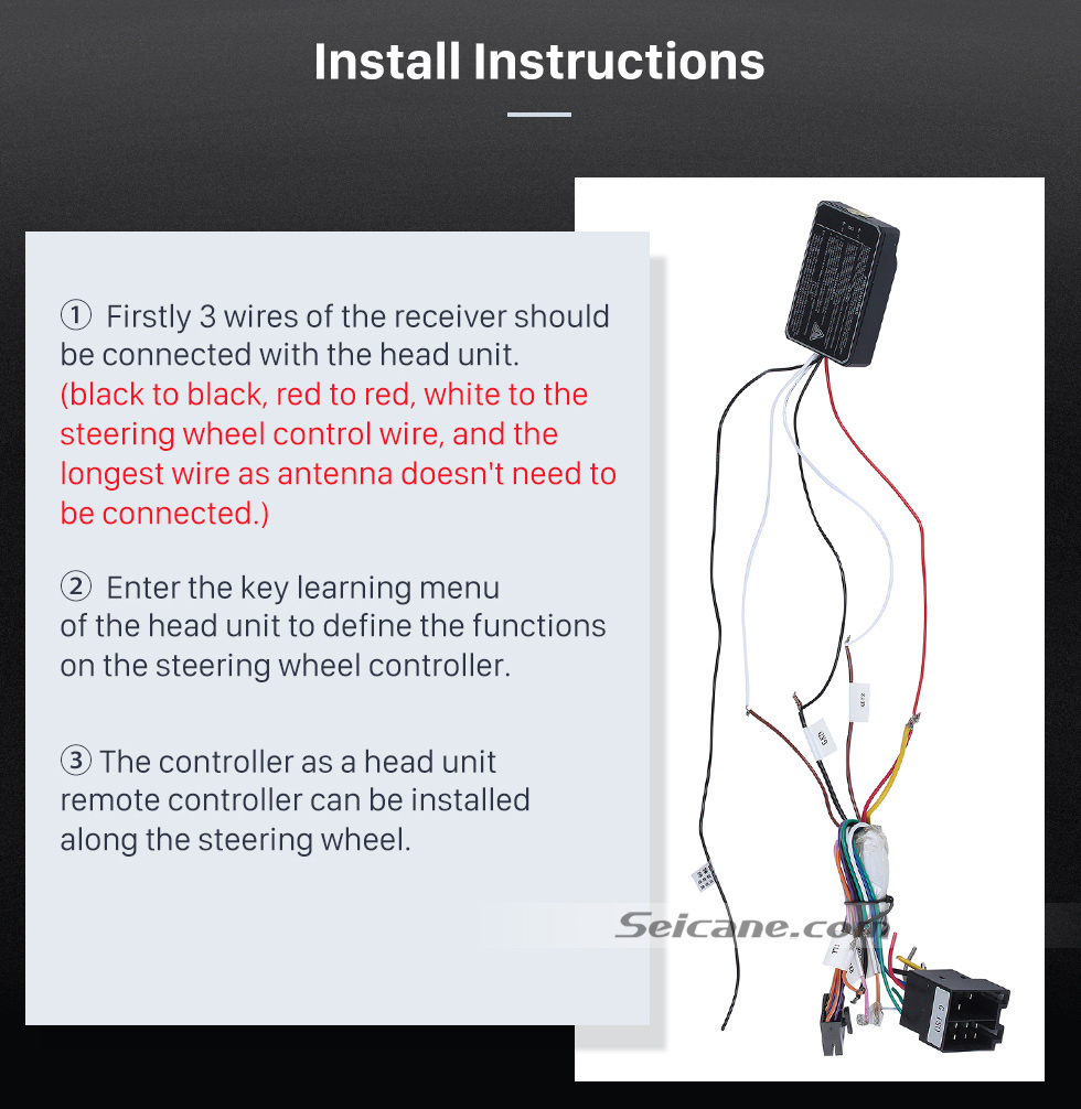Install Instructions Seicane Silver Car Universal Wireless multifunctional Steering Wheel Controller for GPS Audio CD DVD Radio Install Instructions Seicane Silver Car Universal Wireless multifunctional Steering Wheel Controller for GPS Audio CD DVD Radio