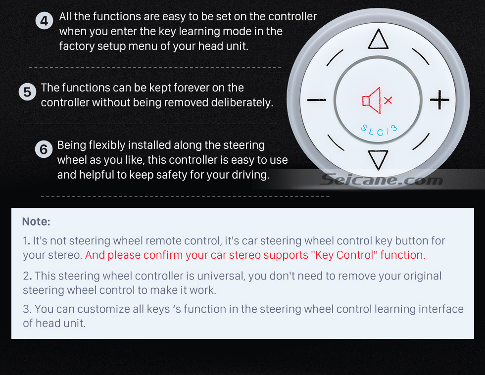 NOTE Seicane Silver Car Universal Wireless multifunctional Steering Wheel Controller for GPS Audio CD DVD Radio NOTE Seicane Silver Car Universal Wireless multifunctional Steering Wheel Controller for GPS Audio CD DVD Radio