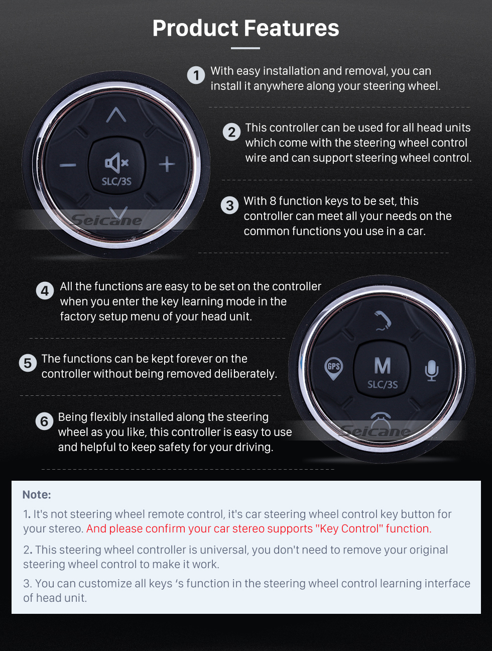 Seicane Car Universal Wireless multifunctional Steering Wheel Controller for GPS Audio CD DVD Radio Gray Seicane Car Universal Wireless multifunctional Steering Wheel Controller for GPS Audio CD DVD Radio Gray
