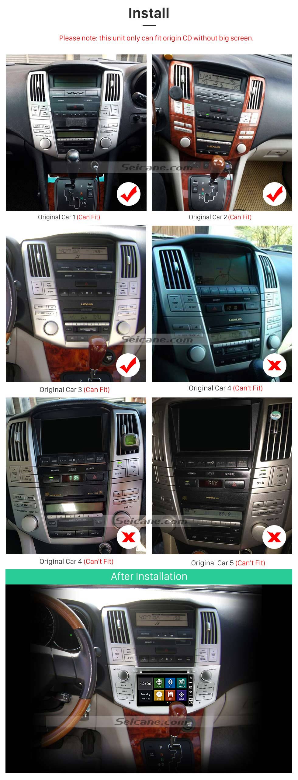 Install OEM 2004-2012 Toyota Harrier Bluetooth Music Radio DVD Player HD Touchscreen Car Stereo GPS Navigation System Steering Wheel Control 1080P Install OEM 2004-2012 Toyota Harrier Bluetooth Music Radio DVD Player HD Touchscreen Car Stereo GPS Navigation System Steering Wheel Control 1080P