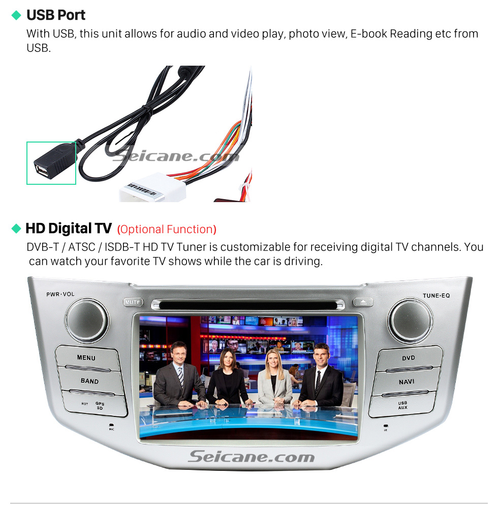 USB Port OEM 2004-2012 Toyota Harrier Bluetooth Music Radio DVD Player HD Touchscreen Car Stereo GPS Navigation System Steering Wheel Control 1080P USB Port OEM 2004-2012 Toyota Harrier Bluetooth Music Radio DVD Player HD Touchscreen Car Stereo GPS Navigation System Steering Wheel Control 1080P